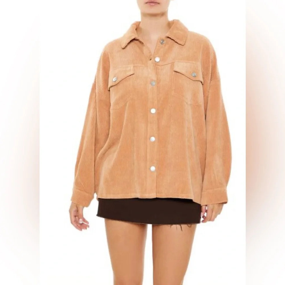 Forever 21 Corduroy Longline Shacket Shirt Jacket Camel Brown size small